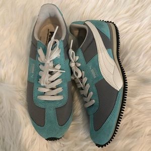 Teal and White Puma Sneakers